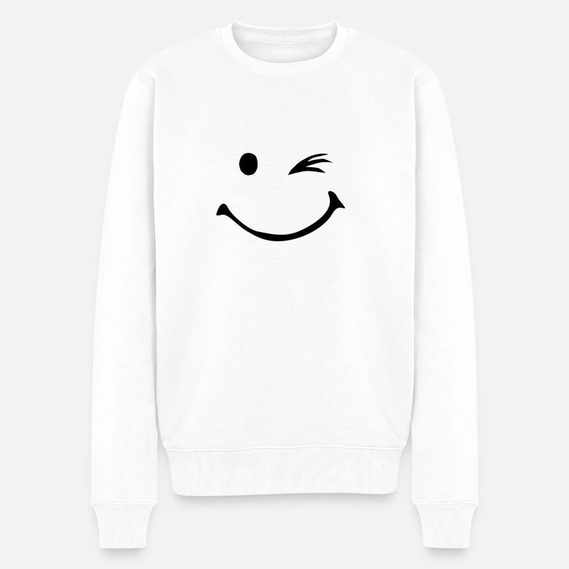 Lächelndes Smilie - Männer Premium Bio Pullover - Weiß