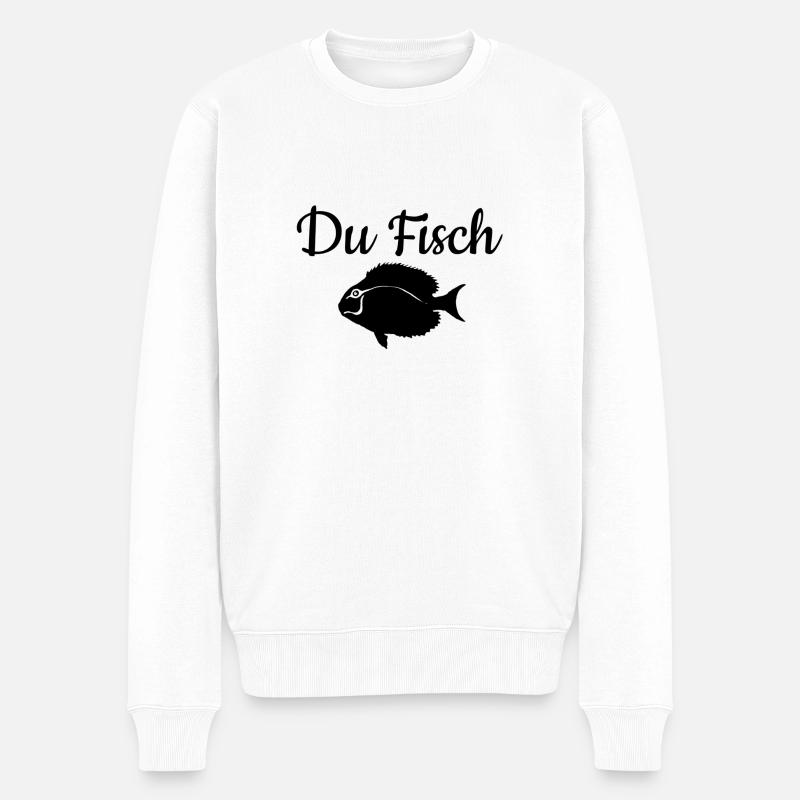 Lustiger Spruch, du Fisch! - Männer Premium Bio Pullover - Weiß