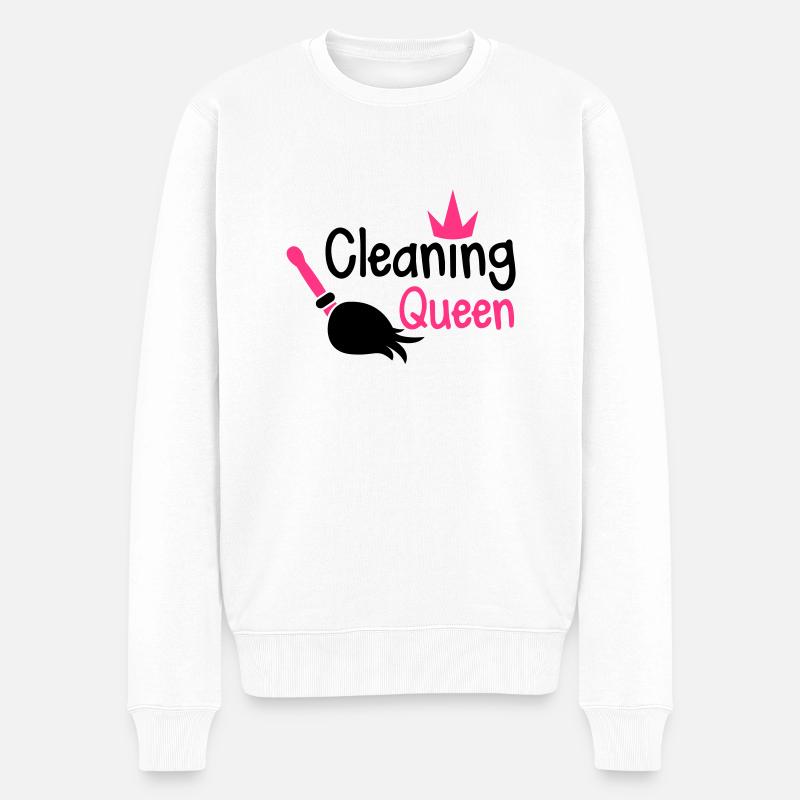 Reinigung Königin mit einem Besen und einer - Männer Premium Bio Pullover - Weiß