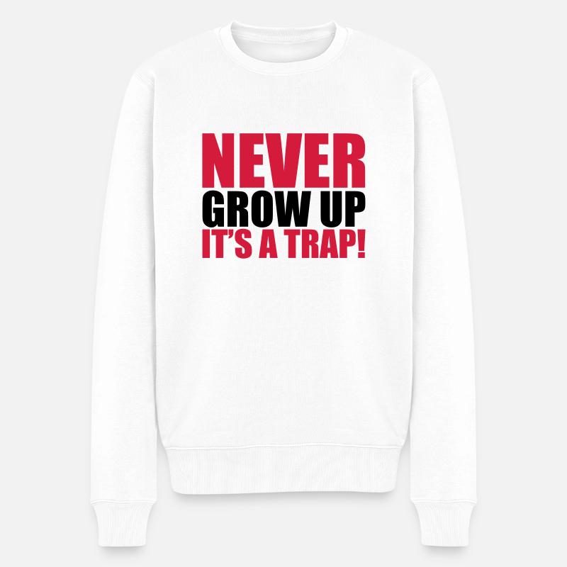 Never Grow Up - Männer Premium Bio Pullover - Weiß