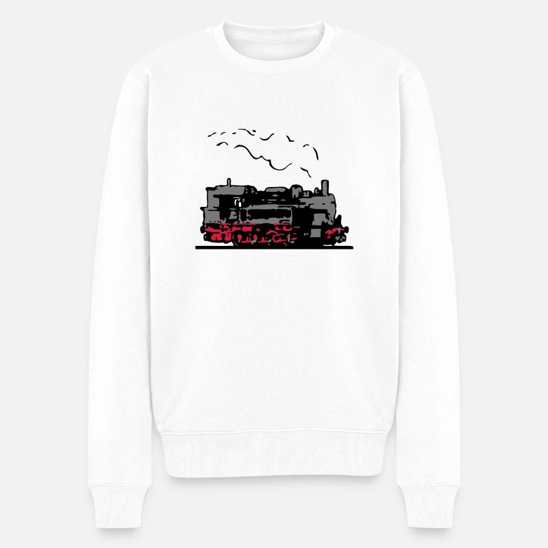 dampflok lokomotive alt romantik - Männer Premium Bio Pullover - Weiß