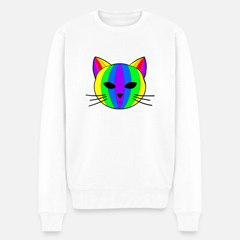 Regenbogen Katze - Männer Premium Bio Pullover - Weiß