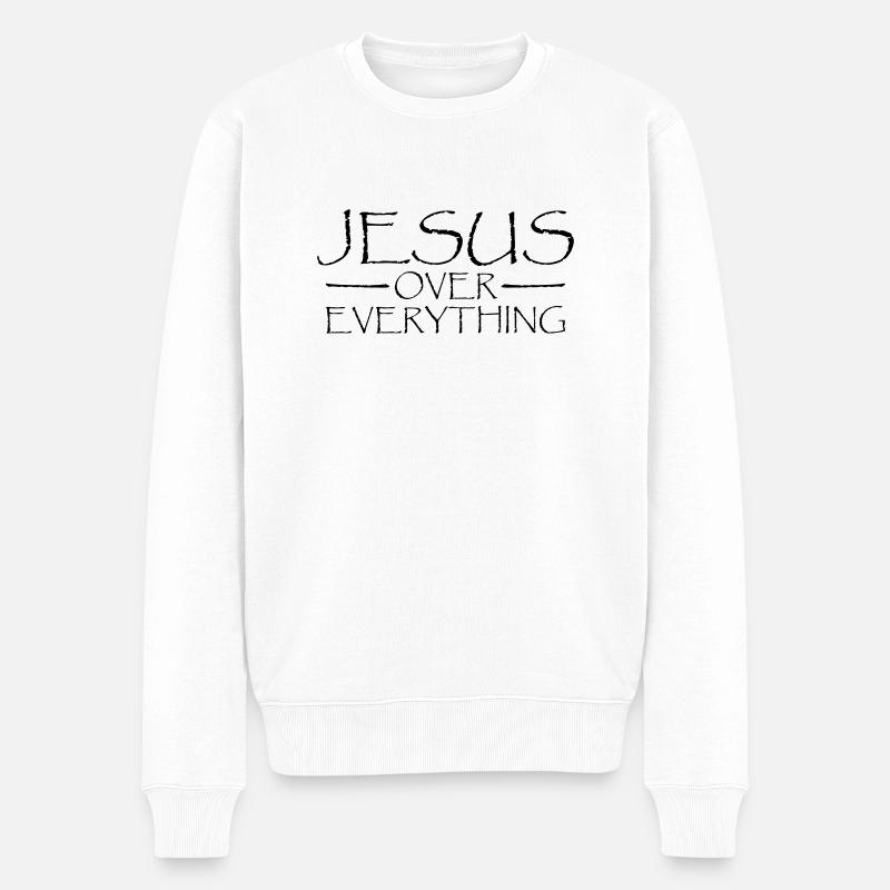 Jesus Over Everything - Männer Premium Bio Pullover - Weiß