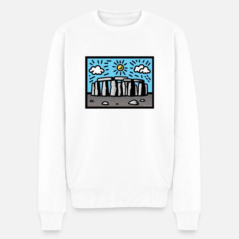 Stonehenge-Kunst - Männer Premium Bio Pullover - Weiß