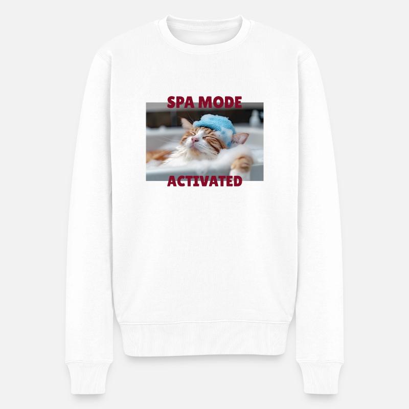 Spa-Modus Katze - Männer Premium Bio Pullover - Weiß
