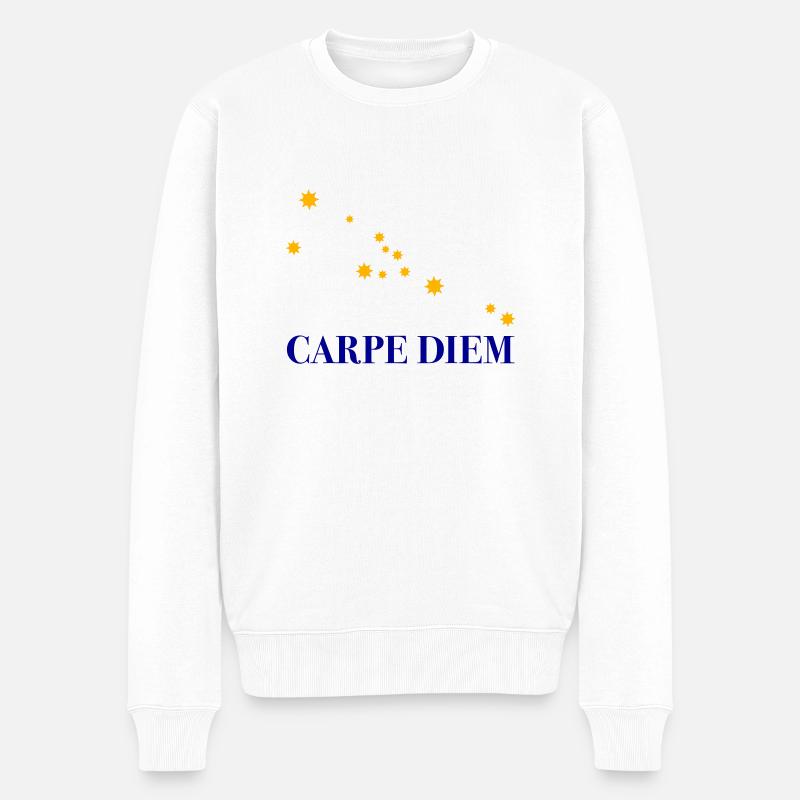 Carpe Diem nutze den Tag Sternbild Stier Horoskop - Männer Premium Bio Pullover - Weiß