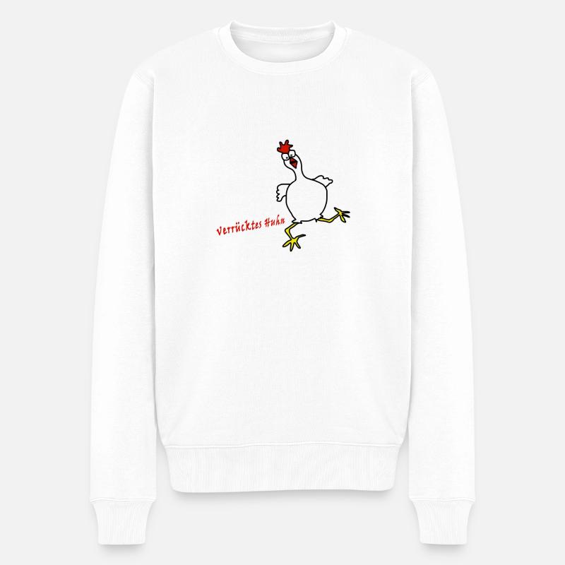 Verrücktes Huhn - Männer Premium Bio Pullover - Weiß