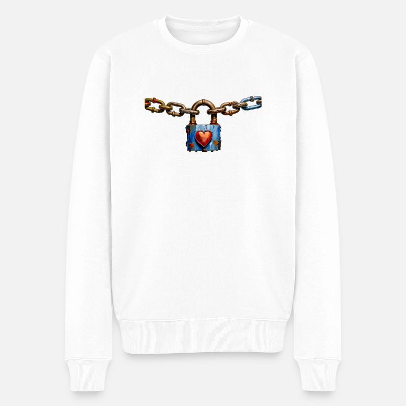 Liebesschloss mit Herz - Männer Premium Bio Pullover - Weiß