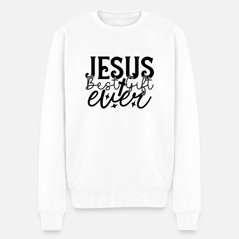 Jesus - Männer Premium Bio Pullover - Weiß