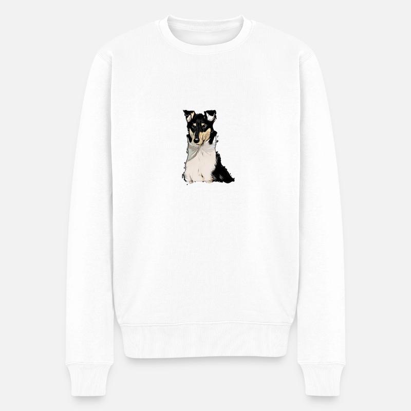 Kurzhaar Collie tricolor Comic - Männer Premium Bio Pullover - Weiß