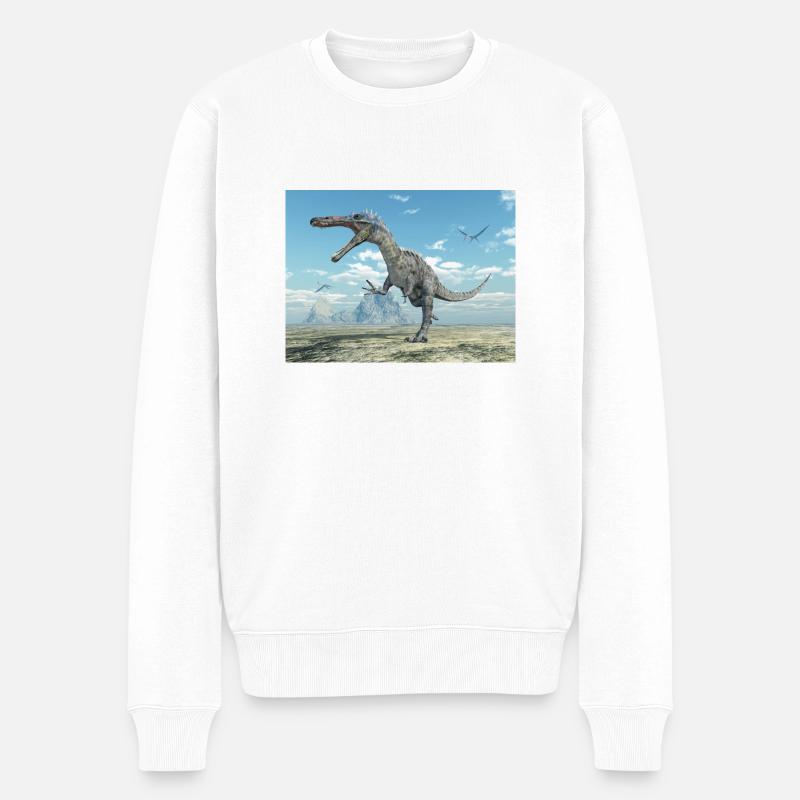 Dinosaure Suchomimus dans un paysage - Pull Premium bio Homme - blanc