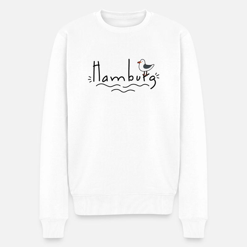 Hamburg mit Möwe - Männer Premium Bio Pullover - Weiß