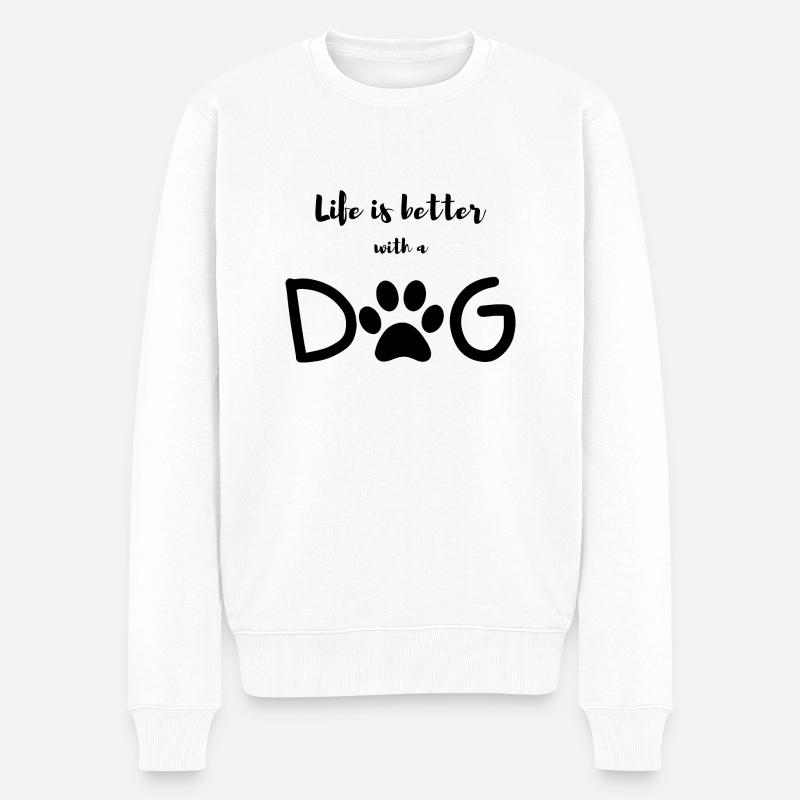 Leben mit Hund - Männer Premium Bio Pullover - Weiß