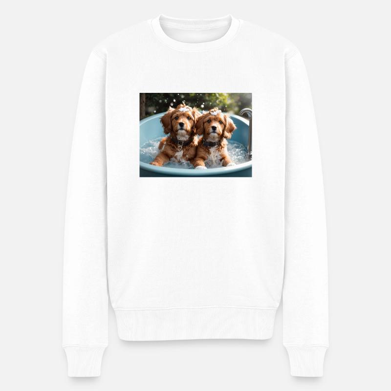 Hunde beim Baden - Männer Premium Bio Pullover - Weiß