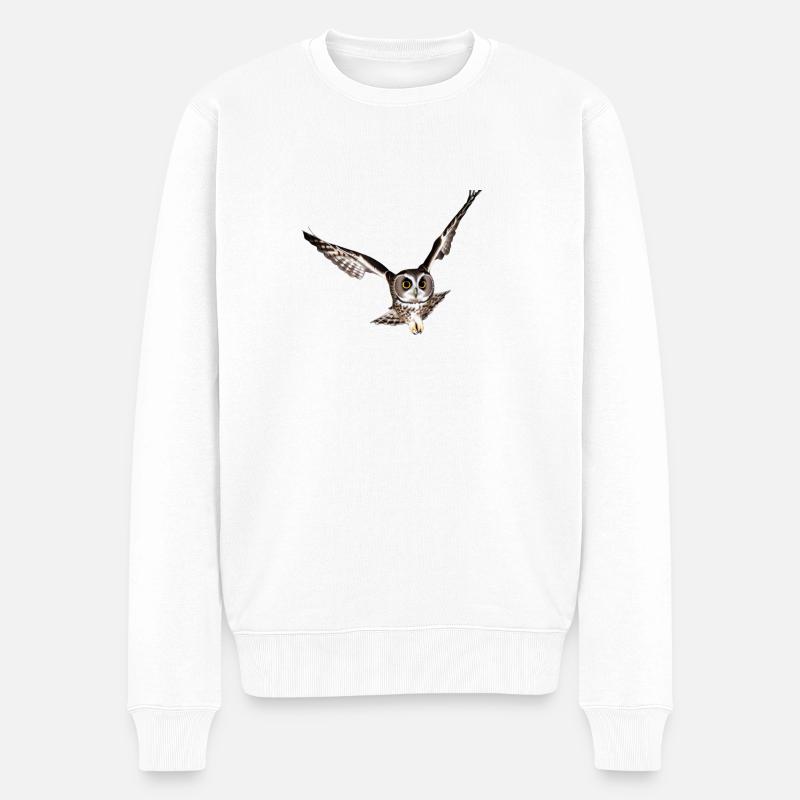 Eule im Flug - Männer Premium Bio Pullover - Weiß