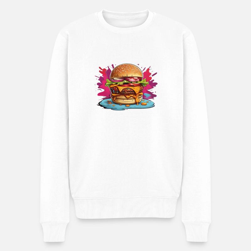Cheeseburger mit poppigem Farbklecks - Männer Premium Bio Pullover - Weiß