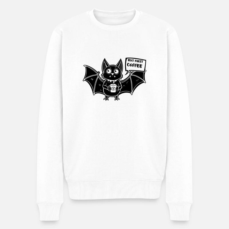 Kaffesucht zu Halloween - Männer Premium Bio Pullover - Weiß