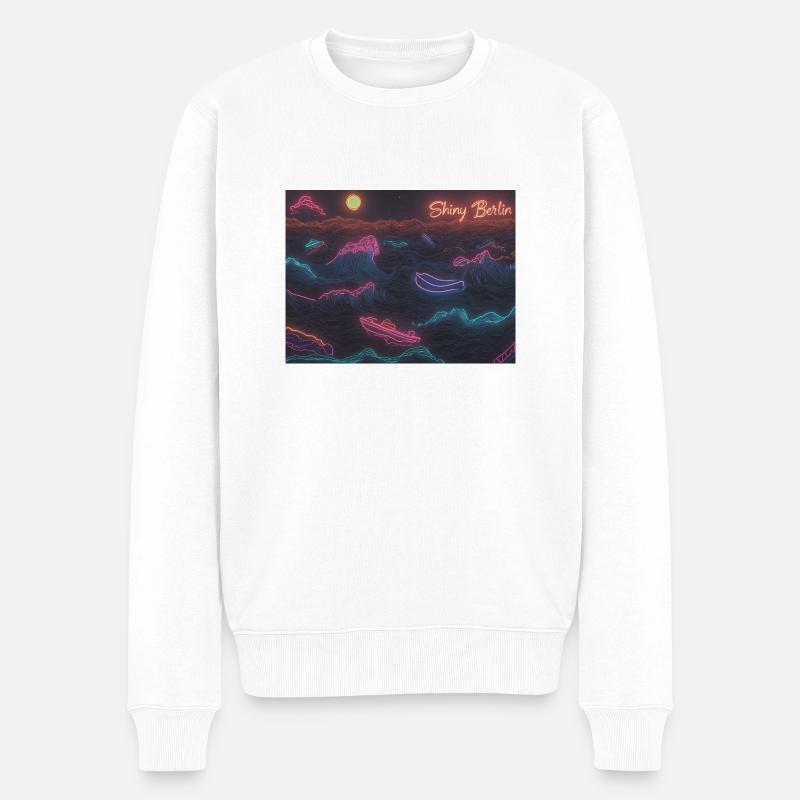 Shiny Berlin Neon waves - Männer Premium Bio Pullover - Weiß