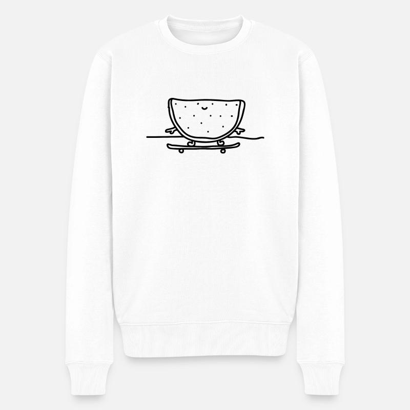Happy Skateboard Melone - Männer Premium Bio Pullover - Weiß