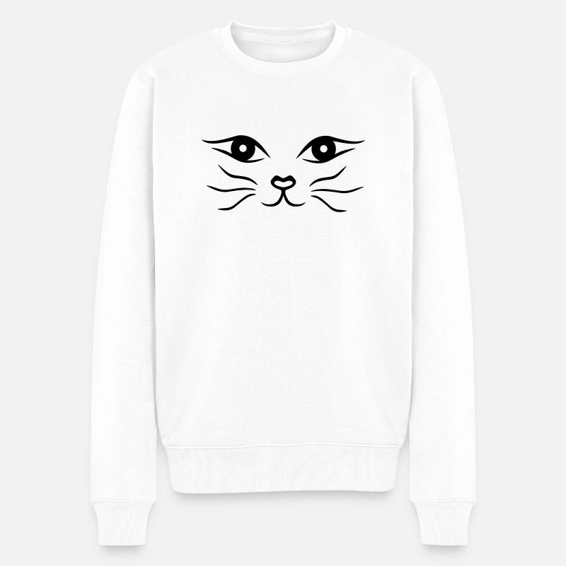 Katzengesicht/Katze - Männer Premium Bio Pullover - Weiß
