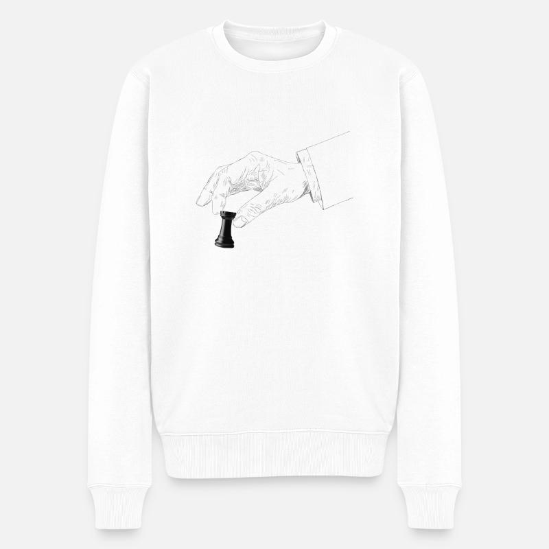 Jeu d’échecs main avec tour - Pull Premium bio Homme - blanc