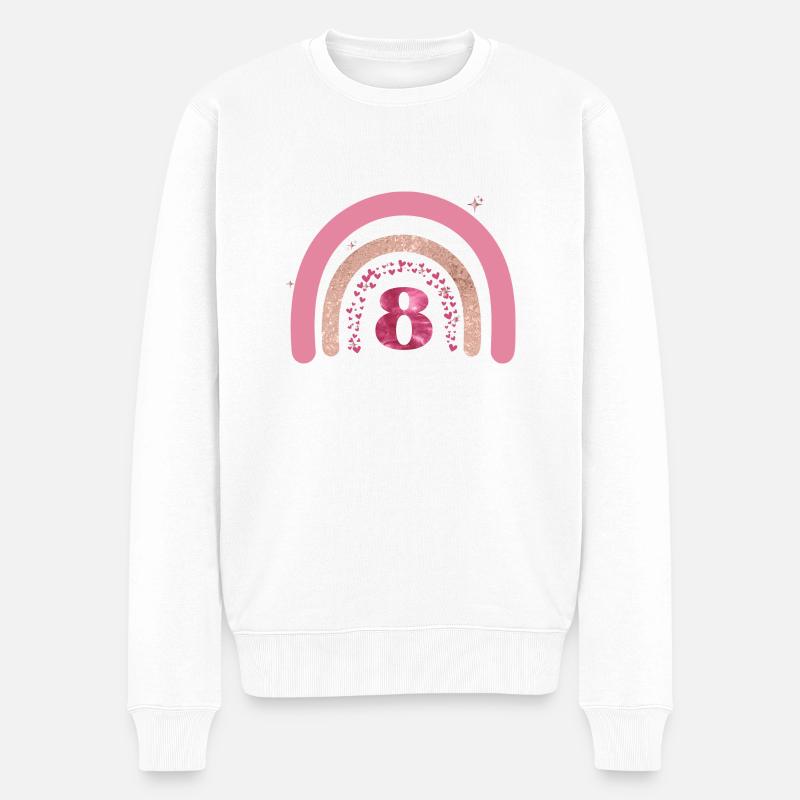 8. Geburtstag Regenbogenrose - Männer Premium Bio Pullover - Weiß