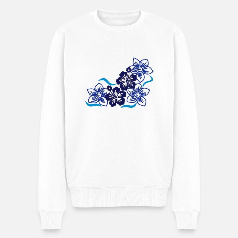 Hawaiiblumen - Männer Premium Bio Pullover - Weiß