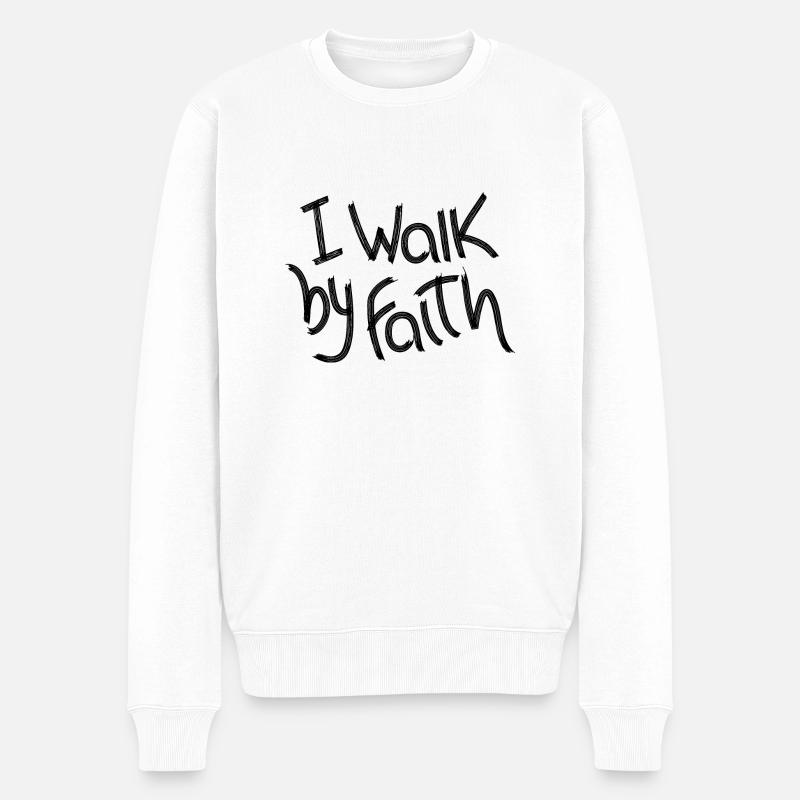 I walk by faith - Männer Premium Bio Pullover - Weiß