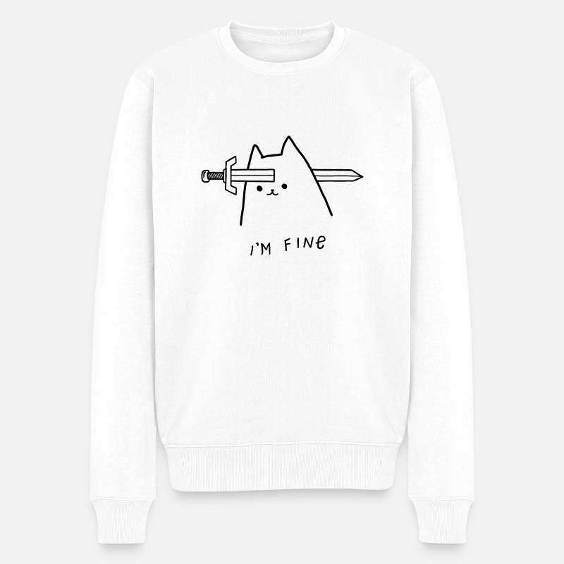 Cat im Fine - Sword - Männer Premium Bio Pullover - Weiß