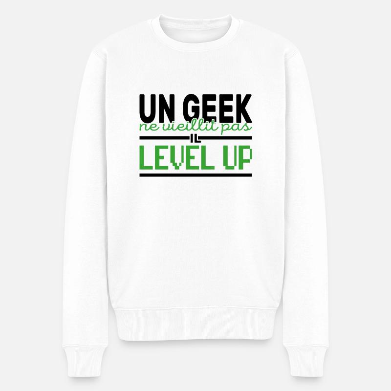 Un Geek ne vieillit Pas il Level up - Pull Premium bio Homme - blanc