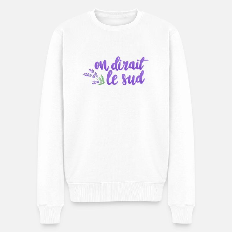 Sieht aus wie der Süden - Lavendel - Männer Premium Bio Pullover - Weiß