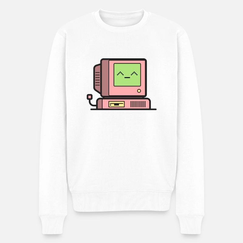 Happy Retro Computer - Männer Premium Bio Pullover - Weiß