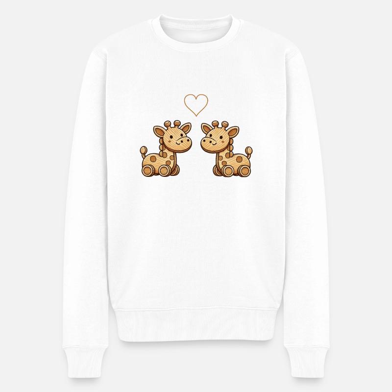 Couple de girafes en bois - Pull Premium bio Homme - blanc