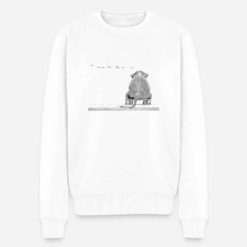 Elefant auf Bank - Männer Premium Bio Pullover - Weiß