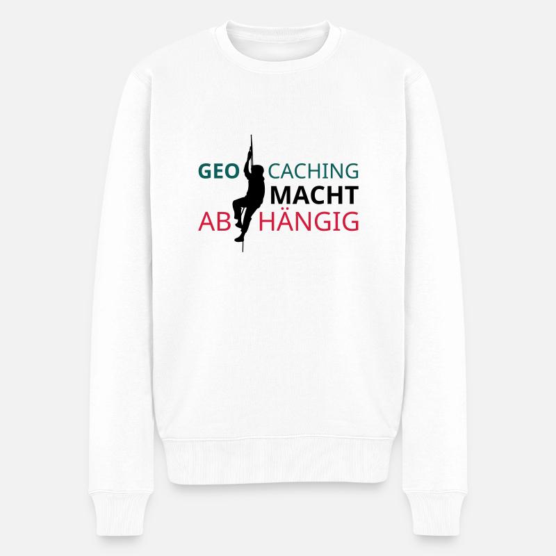 Geocaching macht abhängig - Männer Premium Bio Pullover - Weiß