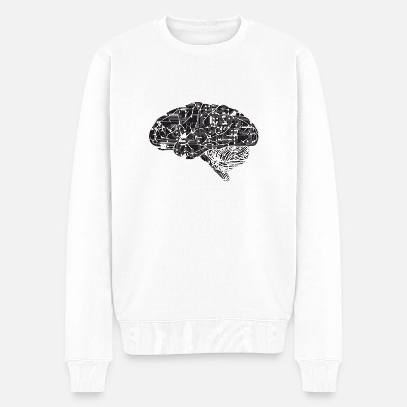 Gehirn Schaltkreis Logo Design - Männer Premium Bio Pullover - Weiß