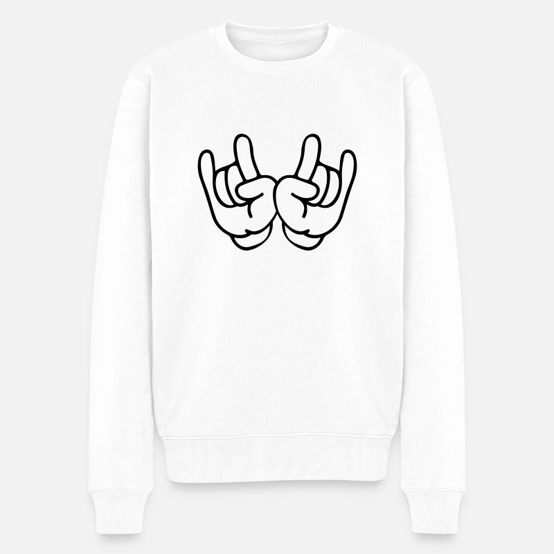hands rock symbol - Männer Premium Bio Pullover - Weiß