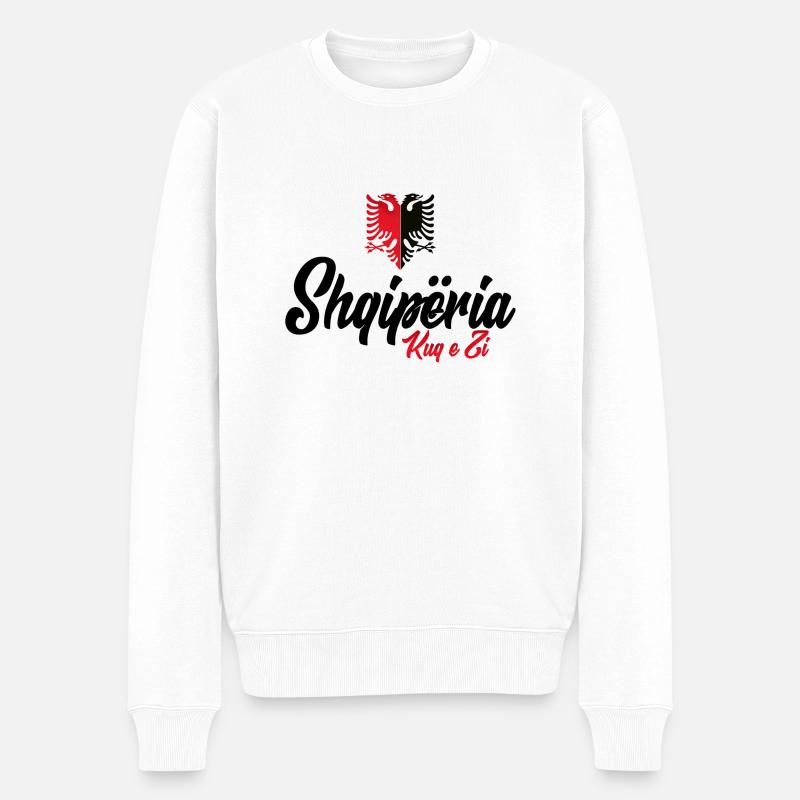 Shqiperia Kuq E Zi Design Frei - Männer Premium Bio Pullover - Weiß