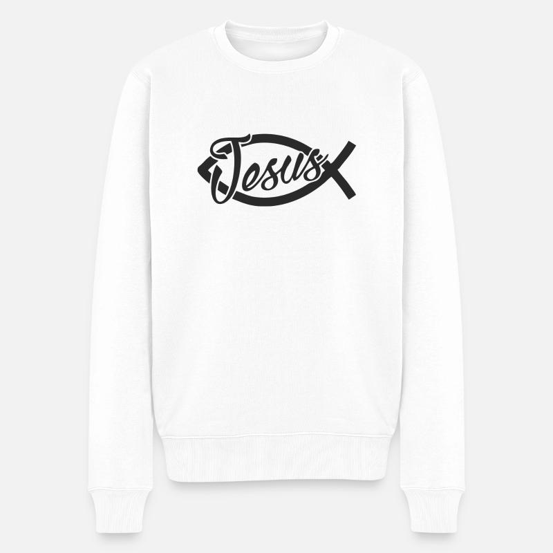 Jesus, der gute Hirte - Männer Premium Bio Pullover - Weiß