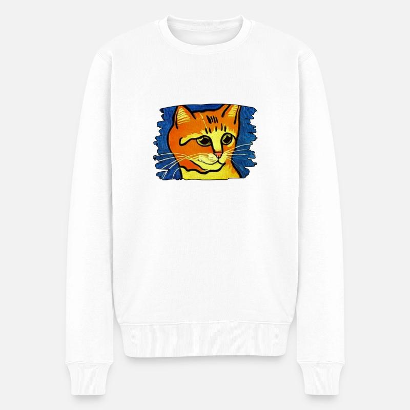 Chat orange - Pull Premium bio Homme - blanc