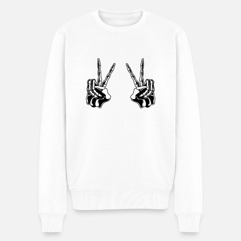 Skull Peace Hand - Männer Premium Bio Pullover - Weiß