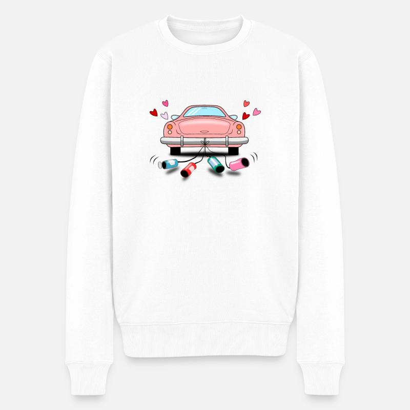 Hochzeitsauto rosa Hochzeit - Männer Premium Bio Pullover - Weiß