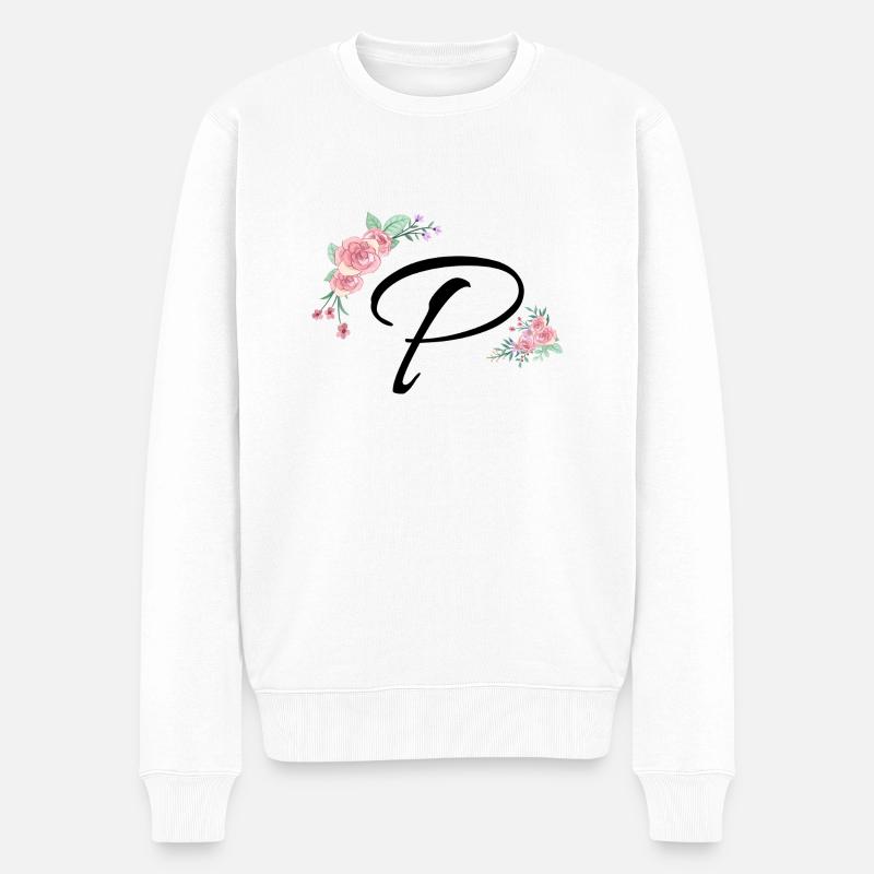 Lettre p fleurs - Pull Premium bio Homme - blanc