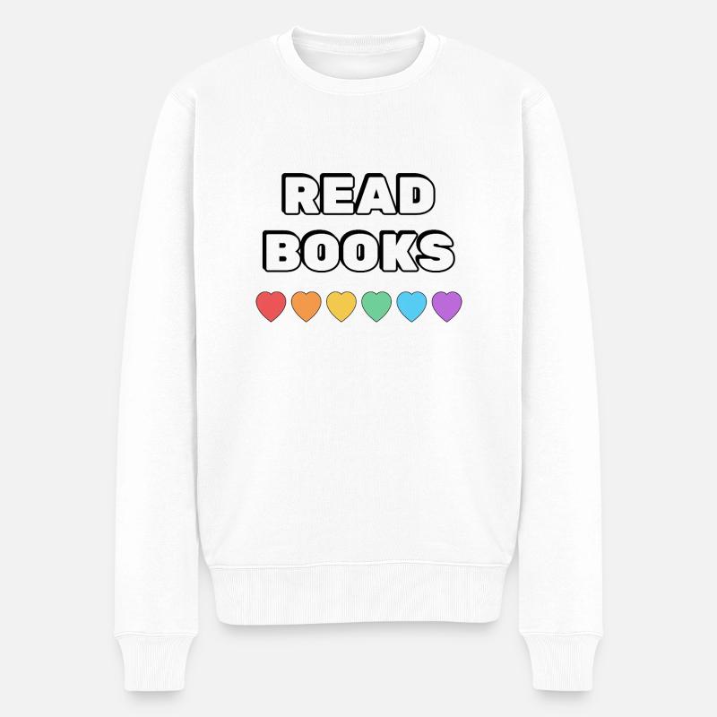 Lire des livres Rainbow Hearts - Pull Premium bio Homme - blanc