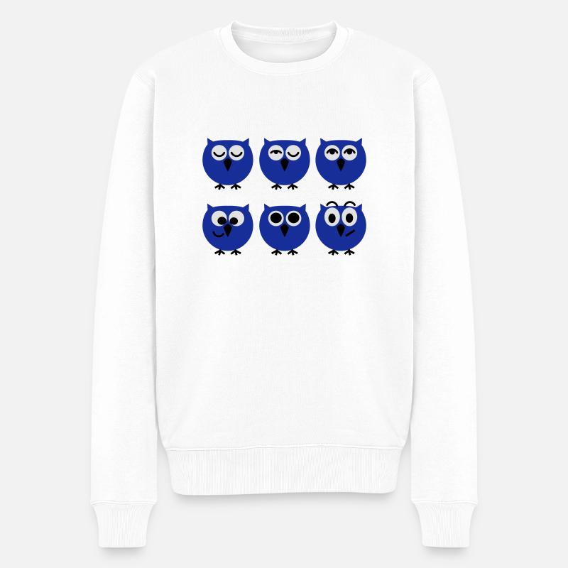 Lustige Eulen Gesichter | T-Shirts selbst gestalte - Männer Premium Bio Pullover - Weiß