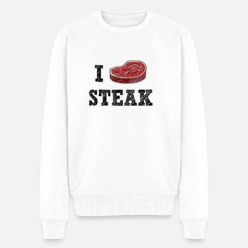 I Love Steak - Männer Premium Bio Pullover - Weiß