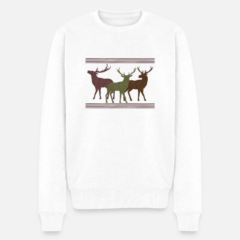 Hirsch - Männer Premium Bio Pullover - Weiß
