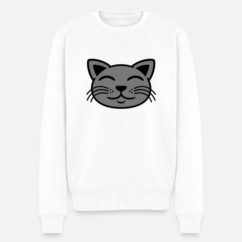 Visage de chat gris heureux - Pull Premium bio Homme - blanc