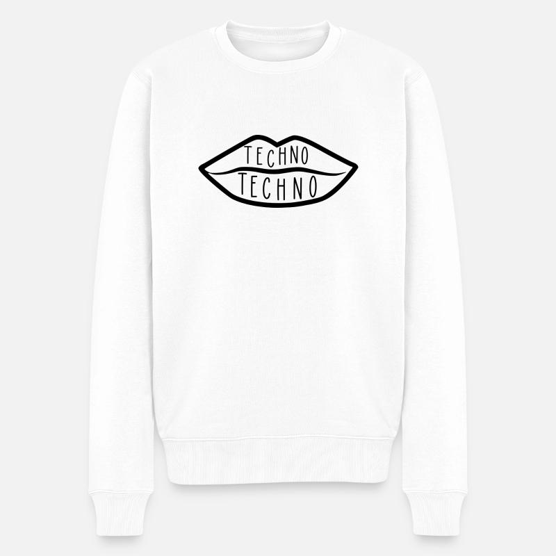 Techno auf den Lippen - Männer Premium Bio Pullover - Weiß