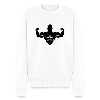 Bodybuilder (Bodybulding / Bizeps / Kraftsport) - Männer Premium Bio Pullover - Weiß - Vorne - Thijin (182cm)
